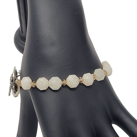 Artisan Handmade 925 Sterling Silver White Quartz Bicone Beaded Bracelet Healing - Picture 5 of 16